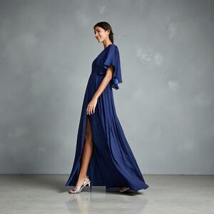 HALSON HERITAGE V-Neck Long Flowy Dress Evening Gown in Blue Size 2